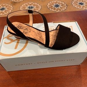 NEW Life Stride Black Canvas Cork Wedge Sandals